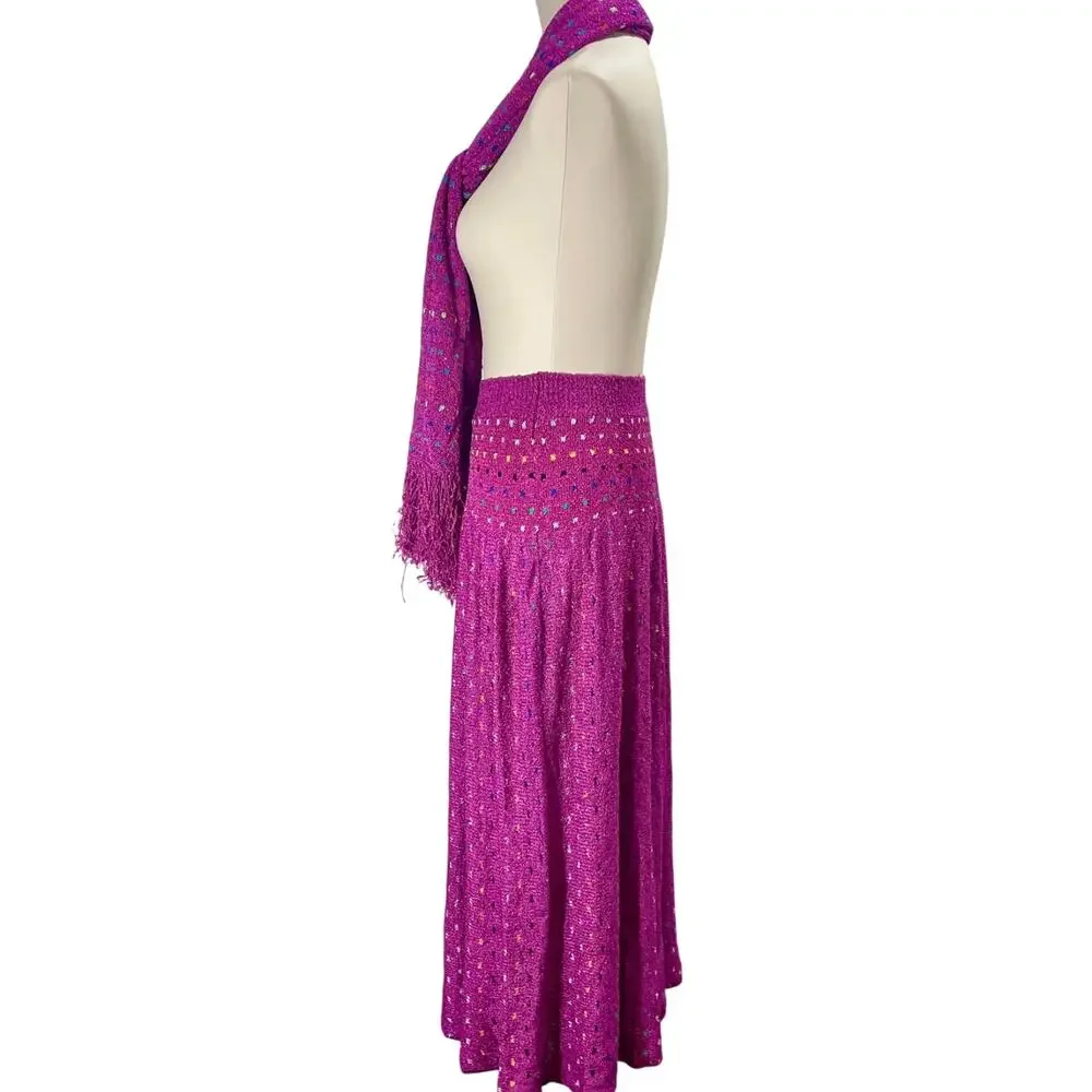 Vintage 80s Brenda French Magenta French Loom Skirt Scarf Set 25